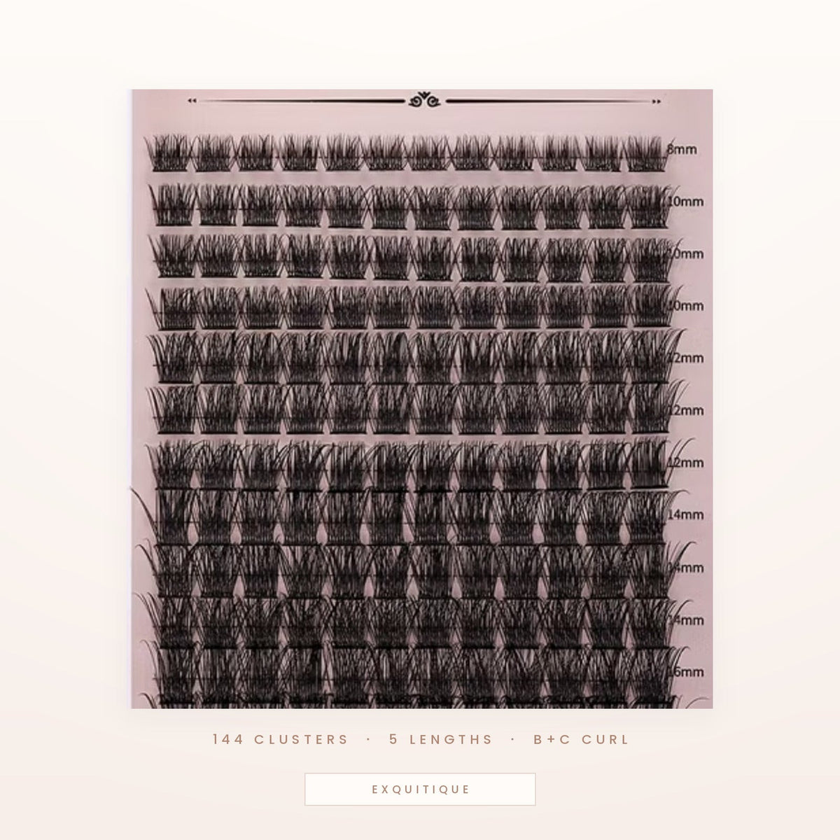 DIY lash extension tray with 144 clusters in five lengths