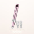 Rose-pink electric micro-needling pen with two sealed nano cartridges
