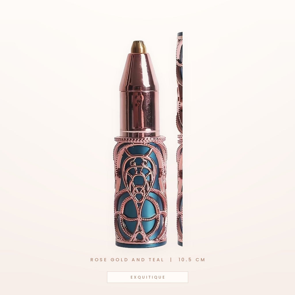 Ornate rose gold and teal three-in-one precision touch-up trimmer