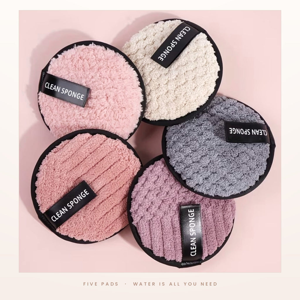 Reusable double-sided microfibre makeup remover pads in five colours