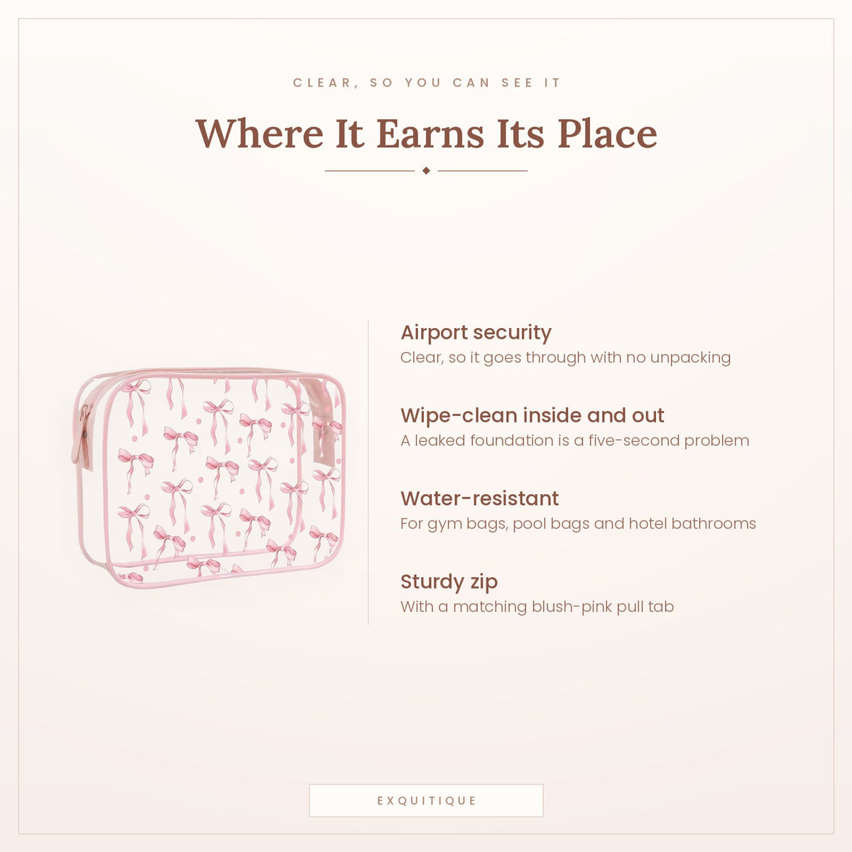 Why a clear wipe-clean pouch is more useful than a fabric one