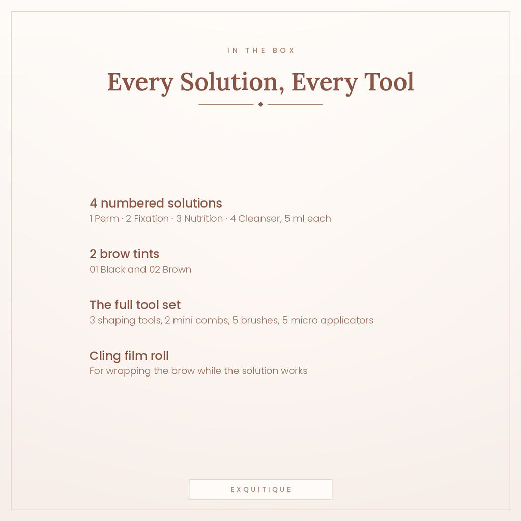 Everything in the kit - four numbered solutions, two tints, tools and cling film