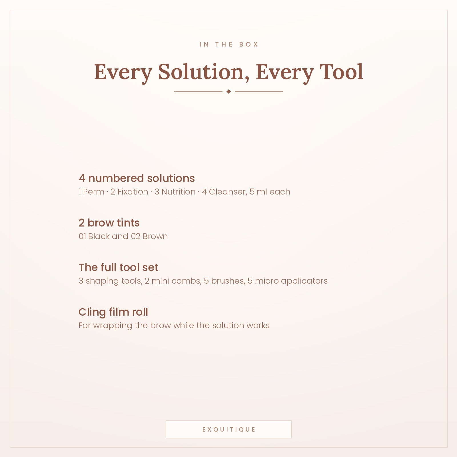 Everything in the kit - four numbered solutions, two tints, tools and cling film