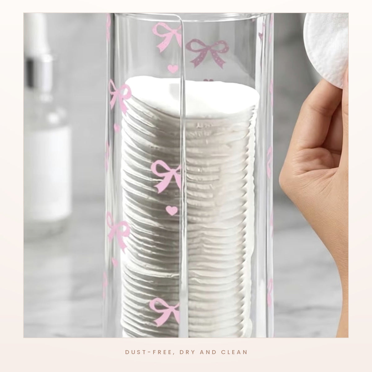 The jar on a bathroom counter, keeping pads clean and dry