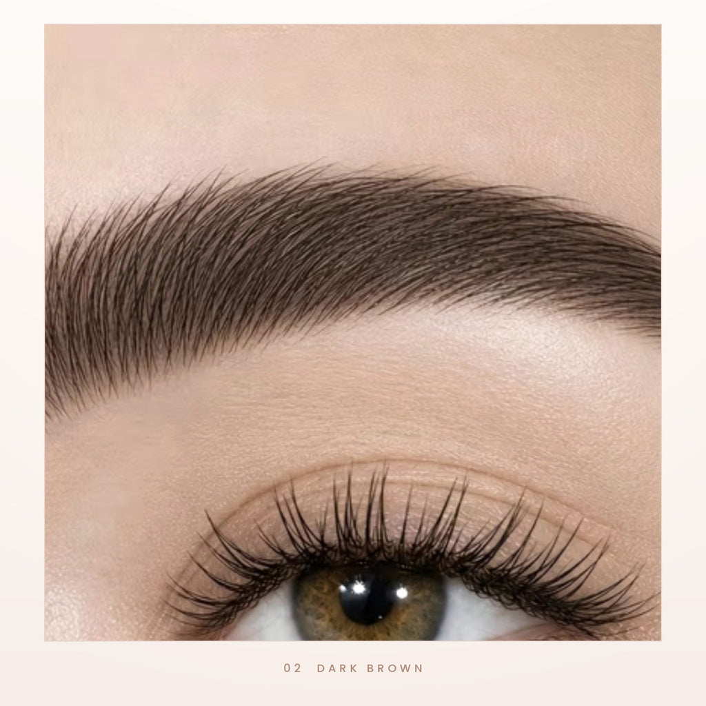 Shade 02 Dark Brown on a dark brown brow