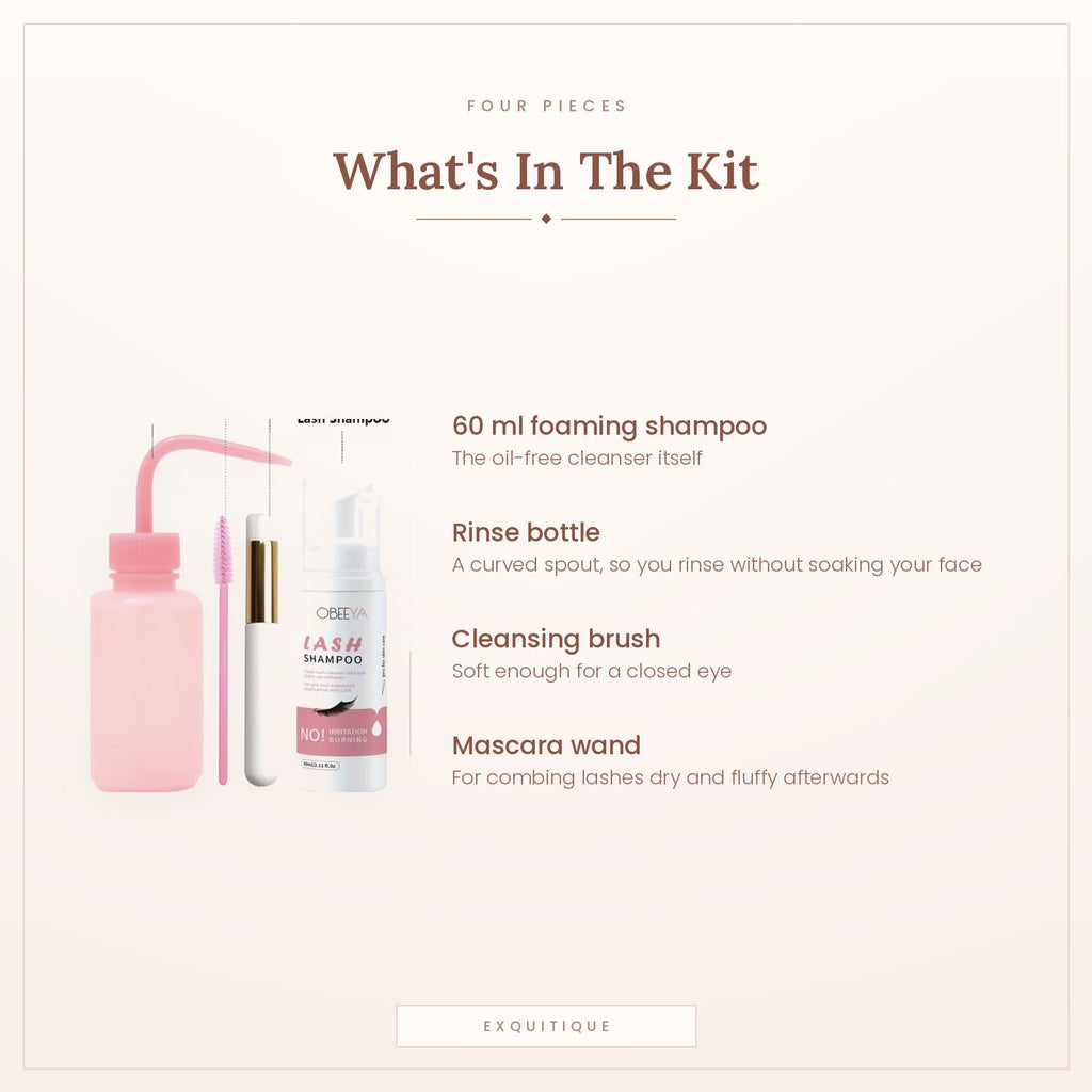 The four pieces in the lash cleansing kit