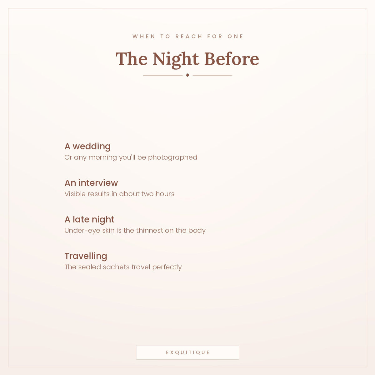 When to use the patches - before a wedding, interview or after a late night