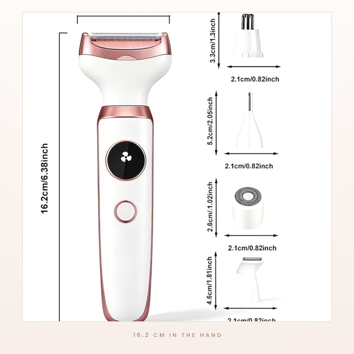 Product dimensions - 16.2 cm tall, 5.1 cm wide, with head sizes